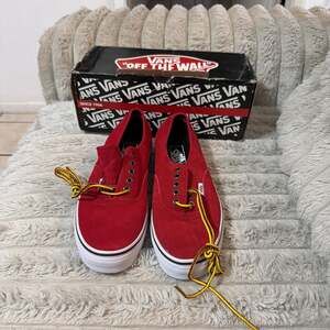 Vans Red Suede Canvas Sneakers with Yellow Laces